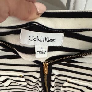 Calvin Klein Black and White Striped Top with Gold Zipper